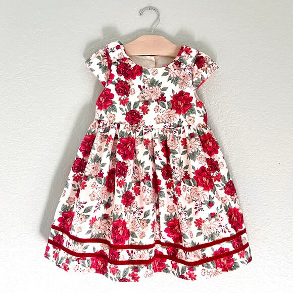 Catherine Malandrino Dress Girls 5 Ivory Floral Velvet Holiday Lined Cap Sleeve - Picture 2 of 9